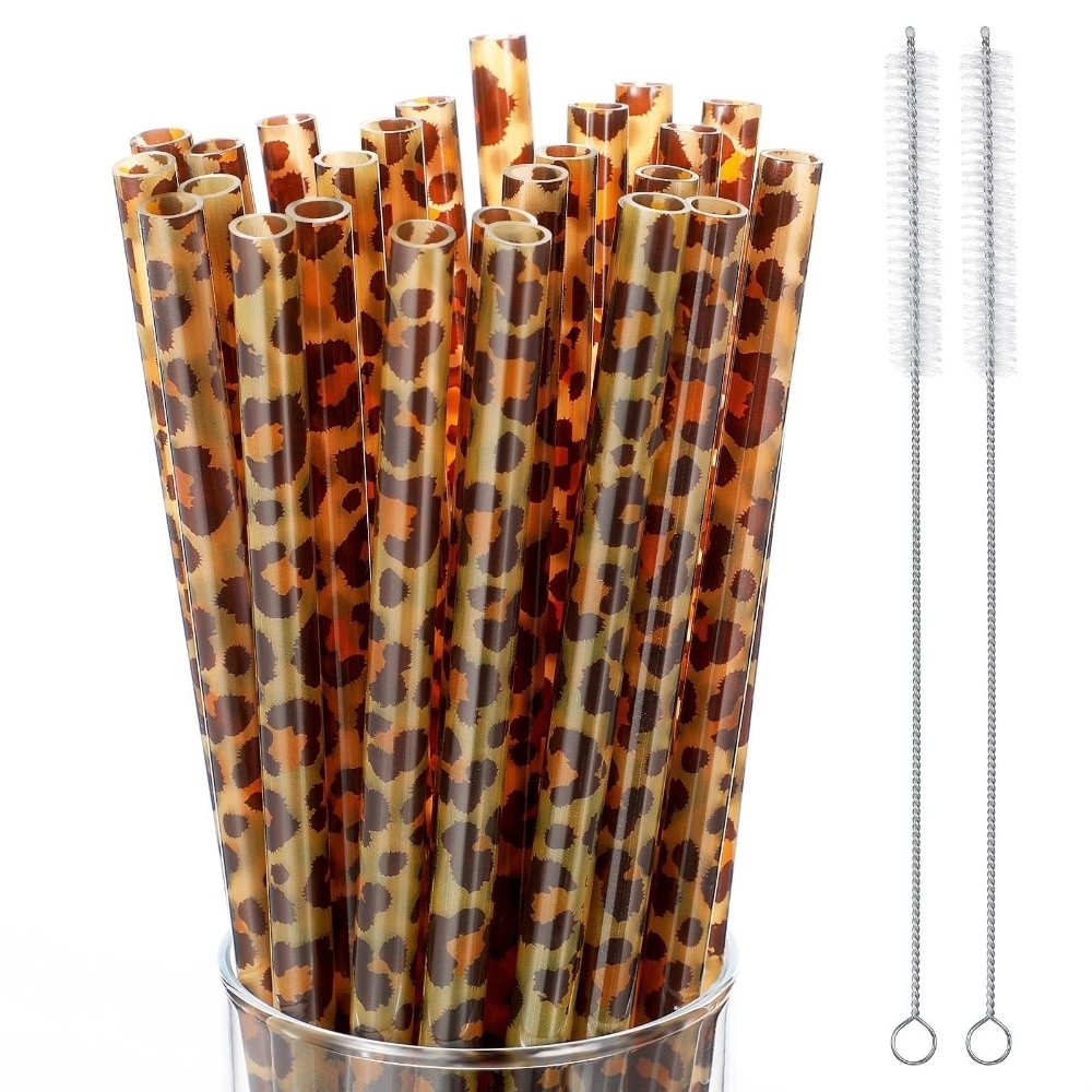 Reusable Straw - Trendige Leopardenmuster-Trinkhalme Wiederverwendbare Umweltfreundliche Tiermuster-Strohhalme Langlebige