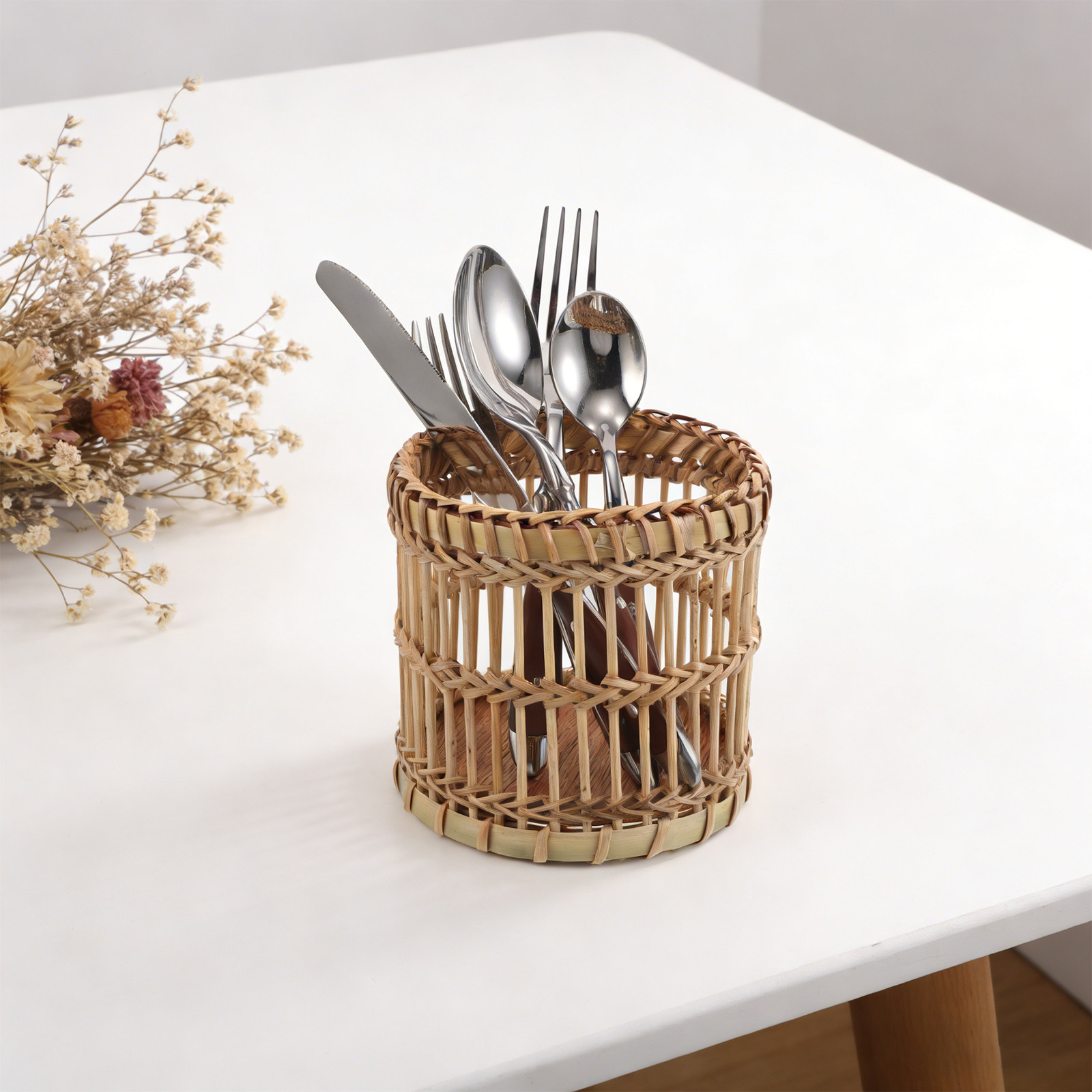 Bamboo Cutlery - Bambus-Besteckhalter Küchenorganizer für die Arbeitsplatte Geflochtene