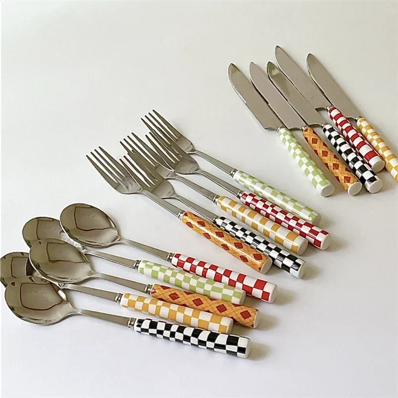 Bamboo Cutlery - 3 teile/satz Edelstahl Messer Gabel Löffel