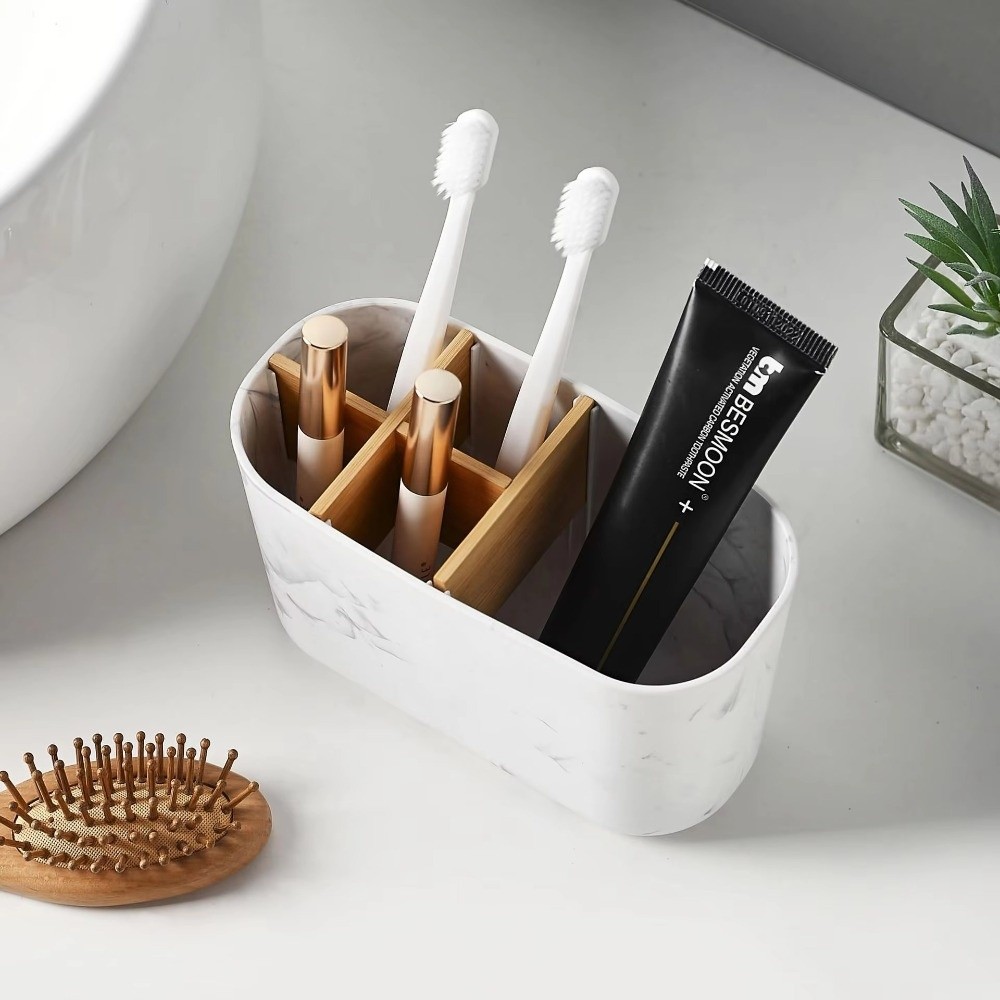 Bamboo Toothbrush - Multifunktionaler Zahnbürstenhalter aus Kunststoff Zahnpasta-Aufbewahrung Bambus-Zahnbürstenhalter