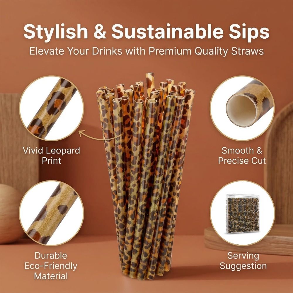 Reusable Straw - Trendige Trinkhalme mit Leopardenmuster, umweltfreundlich, langlebig,
