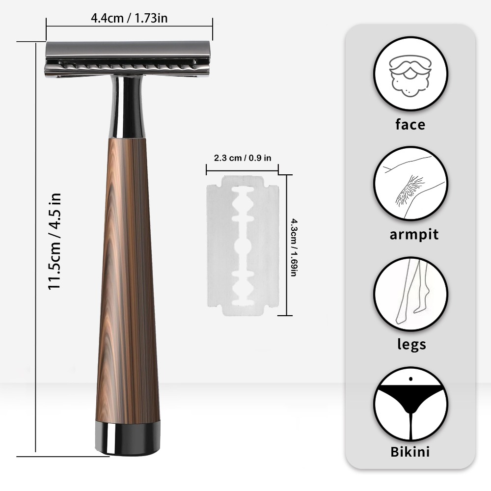 Safety Razor Handle - Hochwertiger Doppelklingen-Rasierhobel mit Holzimitat-Griff, Robustes Rasierwerkzeug
